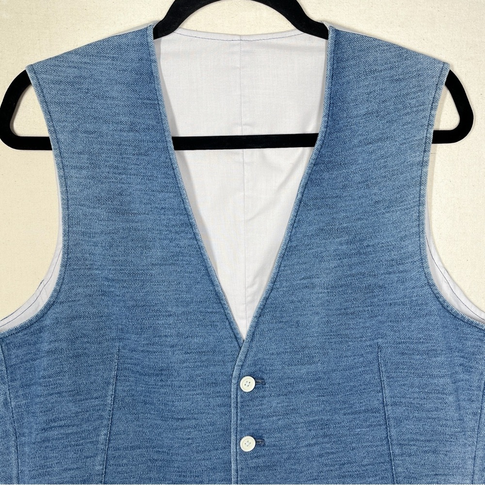 G-Stage Mens Vest Size Large Blue Cream Knitted Cotton 5 Button Closure - Picture 2 of 13